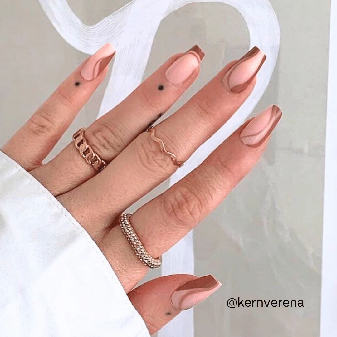 Brown Swirl coffin Softgel Press On Nails (inkl. Klebesticker & Nagelkleber) - Image 3